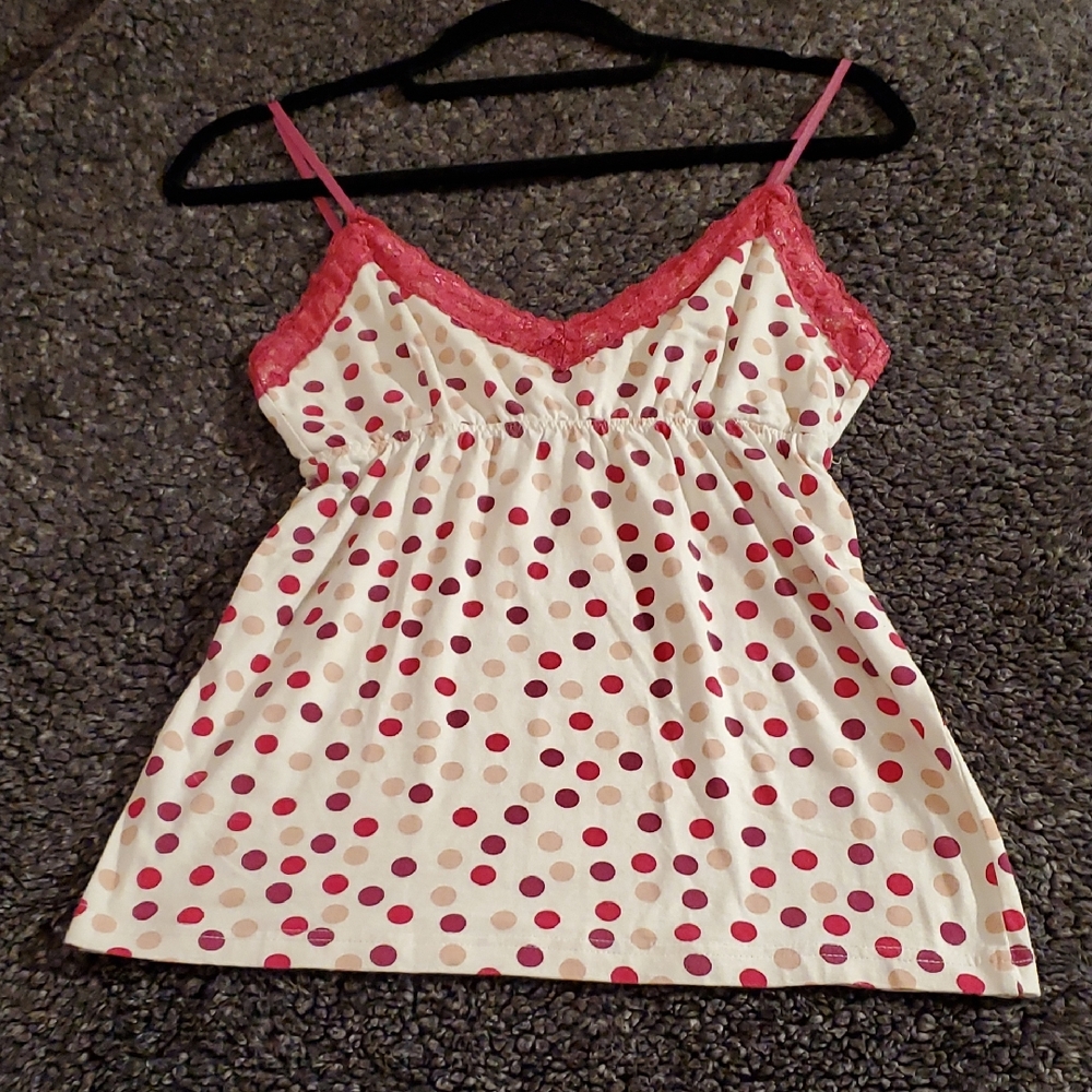 NEW Elegant Pink Polka Dot Camisole with Lace